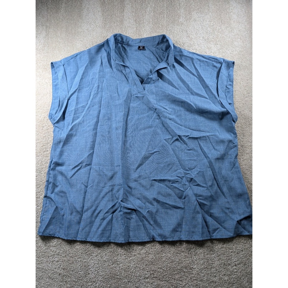 SHEIN Curve Women's‎ Blue 2XL Polyester V-Neck Short Sleeve Top